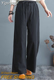 Yipinpay Spring Summer Literary Vintage Cotton Linen Women's Pants Loose Oversized Wide Leg Pants High Waist Linen Pants Trousers