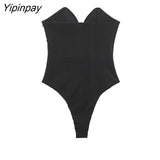 Yipinpay Women Fashion With Sweetheart Neck Draped Bodysuits Vintage Backless Zipper Thin Straps Female Playsuits Mujer