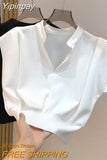 Yipinpay for Women Waist Sleeveless V-neck Shirt Outwear Short Sleeve Tshirt Camisetas Y2k Clothes Femme White Shirt Wild T-shirts