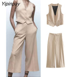 Yipinpay Fashion Women Pant Vest Suit Sets 2pcs 2023 Spring Autumn V-neck Coat+Zipper Ankle-Length Pants Basic Causal Office Outfits