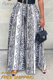 Yipinpay Women Pants Black & White Abstract Patterns Print Wide Leg High Waist Pants for Women 2023