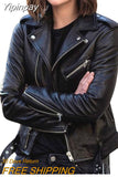Yipinpay Short Jacket Solid Revers Female Moto Biker Jackets 2023 Punk Women Cool Faux Leather Jacket Long Sleeve Zipper Equipped