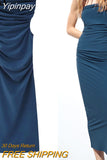 Yipinpay Cut Out Corset Woman Off Shoulder Long Dresses For Women 2023 Ruched Blue Bodycon Dress Women Sexy Evening Party Dresses