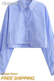 Yipinpay TRAF Fashion Striped Women's Shirt 2023 Summer Chic Woman Blouse Long Sleeve Tops Ladies Pockets Short Shirts and Blouses