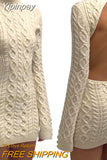 Yipinpay Knitted Sweater Dress Evening Party Fall Winter Clothes 2023 Vintage Sexy Bodycon Backless Long Sleeve Dress Night Club