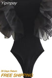 Yipinpay Black White Body Woman Organza Ruffle Sleeveless Bodysuit Women Lingerie Sexy Bodys For Women 2023 Summer Woman Bodysuit