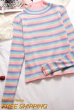 yipinpay Spring Autumn Long Sleeve Knit Sweater Women Stripe Cute Hit Color Casual Pullover Tops Female Basic Ulzzang Jumper
