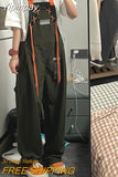 Yipinpay Women's Casual Suspender Overalls Vintage Fashion Straight Wide Leg Pants Tooling Style Baggy Mopping Trouser All Season