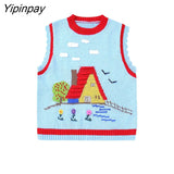 Yipinpay 2023 Women Embroidery Knitted Vest Sweater Spring Autumn Vintage O-neck Sleeveless Female Waistcoat Chic Tops
