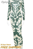 Yipinpay Long Sleeve Backless Sexy Print Dress 2023 Autumn Women O-Neck Bodycon Maxi Dresses Femme Camouflage Night Party Outfits