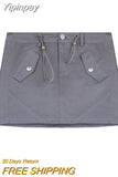 Yipinpay Cargo Skirt Short Women Summer Y2k Harajuku Drawstring Pocket Vintage High Waist Slim Mini Skirt Korean Style Streetwear