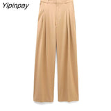 Yipinpay 2023 Women Pant Vest Suit Sets Spring Autumn Fashion V-neck Coat Zipper Wide Leg Pants Basic Causal Office Outfits Outwear