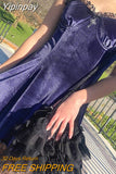 Yipinpay Gothic Party Dress Women Purple Fashion Mini Dresses Velvet Vintage Sexy A Line Vestidos Patchwork Goth Club Highstreet