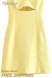 Yipinpay Cut Out Corset Dress Woman Yellow Off Shoulder Mini Dress Women Summer Sexy Short Dresses For Women Backless Party Dresses