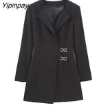 Yipinpay Elegant Women Black Blazer Dresses 2023 Autumn Fashion Office Outfits Mini Dress Turn Down Collar Long Sleeve Dress