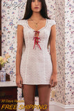 Yipinpay MO Elegant Summer Lace Bandage Floral Mini Dress For Women's Hollow Out Shortsleeve Slim Cotton Tank Dress Party Outfits 911