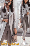 Yipinpay Elegant New Casual Winter and Autumn Woolen Coat Solid Color Bandage Woolen Coat