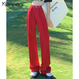 Yipinpay Oversized Wide Leg Jeans Mujer Casual Loose Streetwear Red Baggy Jeans Korean Fashion Boyfriend Mom Jeans