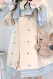 Yipinpay Japanese Girl Sweet Style Patchwork Woolen Coat Cute Woolen Jacket Winter Female Cashmere