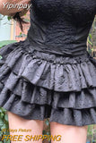 Yipinpay Kawaii Lolita Skirt Shorts Women Ruffle Patchwork Layered High Waist Cute Balletcore Mini Skirt Tutu Petticoat Summer