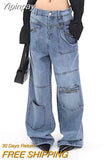 Yipinpay Autumn Denim Trousers Woman High Waist Baggy Jeans Street Hot Girl Slim Multi-Pocket Wide Leg Cargo Pants Women