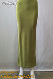 Yipinpay Vintage 90s Straight Long Skirt Women Y2K Sexy Solid Slim Elastic Waist Pencil Maxi Skirt 2000s Aesthetic Streetwear