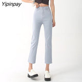 Yipinpay High Waist Stretch Straight Denim Pants Women Korean Vintage Jeans