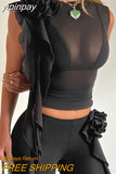 yipinpay O Neck Women Flower Mesh Sexy Club Skinny Basic Y2K Crop Tops Streetwear Fashion Summer 2023 T Shirt Outfits Tank Tops