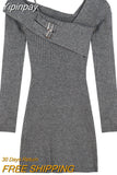 Yipinpay One Piece Dress Korean Fashion 2023 Winter Sexy Bodycon Y2k Mini Dress Woman Long Sleeve Solid Knitted Dress Slim Casual