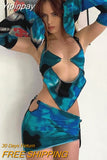 Yipinpay Ladies Summer Sexy Clothes Suit Mixed Color Hanging Neck Tie Up Backless Camisole + Low Waist Short Hip Skirt+Oversleeve Set