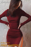 yipinpay Dress Long Sleeve Mini Dress Women Side Slit Drawstring Female Dress Autumn Winter Clothes Streetwear Bodycon Y2K Dress