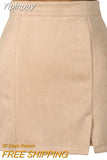 Yipinpay Womens High Waist Faux Suede Double Front Bodycon Mini Hip Skirt Female Pencil A-line Shorts Woman School Girl Skater Skirt Pink