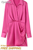 Yipinpay Pink Satin Dress Woman Wrap Short Dresses For Women 2023 Long Sleeve Mini White Dress Lady Fashion Elegant Party Dresses