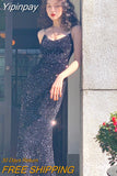 Yipinpay sequin midi dress women elegant v-neck Mermaid formal occasion dress summer vintage casual slim evening party slip dress