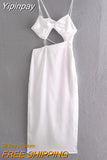 Yipinpay 2023 White Black Cut Out Dress Woman Backless Slip Long Dress Women Summer Slit Sexy Party Dresses Sleeveless Night Dresses