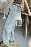 yipinpay High Waist Women Jeans American Fashion Vintage High Street Streetwear Wide Leg Jean Female Denim Trouser Baggy Denim Pants