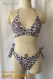 Yipinpay Summer Women Bikini Set Sexy Leopard Split 2 Piece Swimwear Woman Swimsuit with Lace High Waist Thong Bikini Beach Outfits