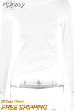 Yipinpay MO Lace Patchwork Long Sleeve Pullover Women Tops Elegant Skinny Tee Shirt Slim T-Shirts Clothes 2023 Summer New