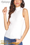 Yipinpay High Quality Summer Autumn Women Mock Neck Top Turtleneck Sleeveless T-shirt Slim Knitted Vest Female Tee Knitwear