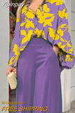 Yipinpay 2023 Summer Loose Large Size Casual Printed Shirt Top Wide Leg Pants Two Piece Set Female Suit Fashion Outfits