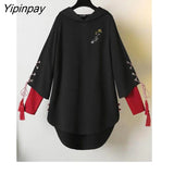 Yipinpay Winter Women Hoodies Chinese style Fashion Lace-up Embroidery Pullovers Oversize Plus size female tops women clothing