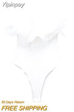 Yipinpay White Body Woman Organza Ruffle Bodysuit Women Off Shoulder Sexy Body Lingerie Sleeveless Bodysuit Summer Backless Tops