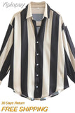 Yipinpay Fashion Stripe Spliced Women's Shirt 2023 Summer Long Sleeve Women Tops Blouse Ladies Chic Casual Shirts & Blouses New In