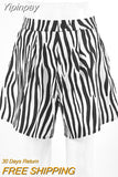 Yipinpay Streetwear Zebra Printing Shorts Women Fashion 2023 High Waist Shorts Contrast Loose Wide Legs Hot Pants Summer Lady
