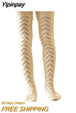 Yipinpay Women Knitted Stockings Female Lingerie Thigh High Socks Sexy Compression Stockings for Women Long Socks Autumn Winter