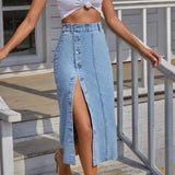 Yipinpay Summer New Women's Button Pack Hips Denim Skirt Fashion Slim Mid Length Jeans Skirt Casual Female Clothing XS-L