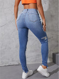 Yipinpay Sale Women's Ripped Skinny Jeans Fashionable High Stretch Slim Fit Butt Lift Denim Pencil Pants Casual Ladies Trousers S-2XL