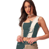 Yipinpay Summer New Fashion Woman Stitching Color Contrast Denim Vest Sexy Tube Top Sleeveless Short Top Vest XS-2XL Drop shipping