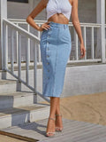 Yipinpay Summer New Women's Button Pack Hips Denim Skirt Fashion Slim Mid Length Jeans Skirt Casual Female Clothing XS-L