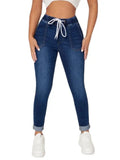 Yipinpay Fall New Women Elastic Waist Ankle-Length Jeans High Waist Stretch Fashion Drawstring Skinny Denim Pencil Pants S-2XL